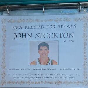 John Stockton NBA Record Certificate
